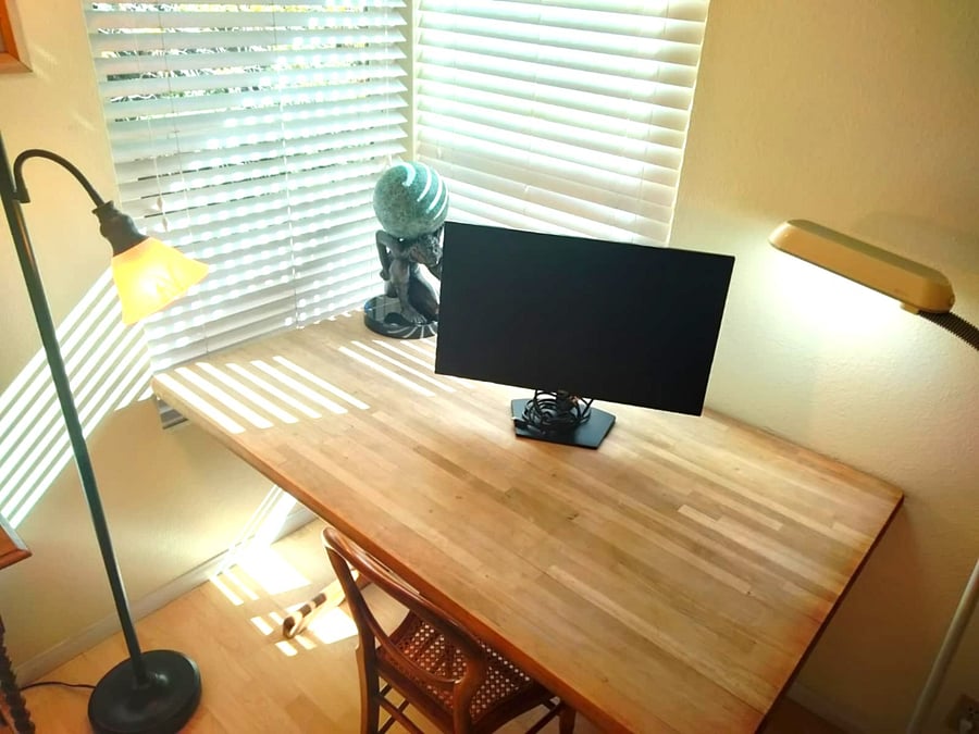You have a large table (59"x36") for working/studying, and a monitor that plugs into your computer for an extra screen.