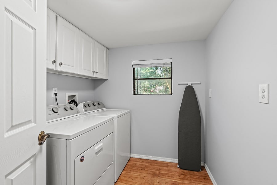 Full-size washer and dryer + ironing board