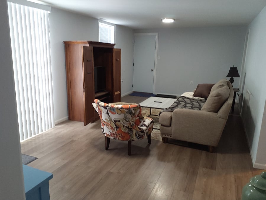 Lower level living room with smart TV