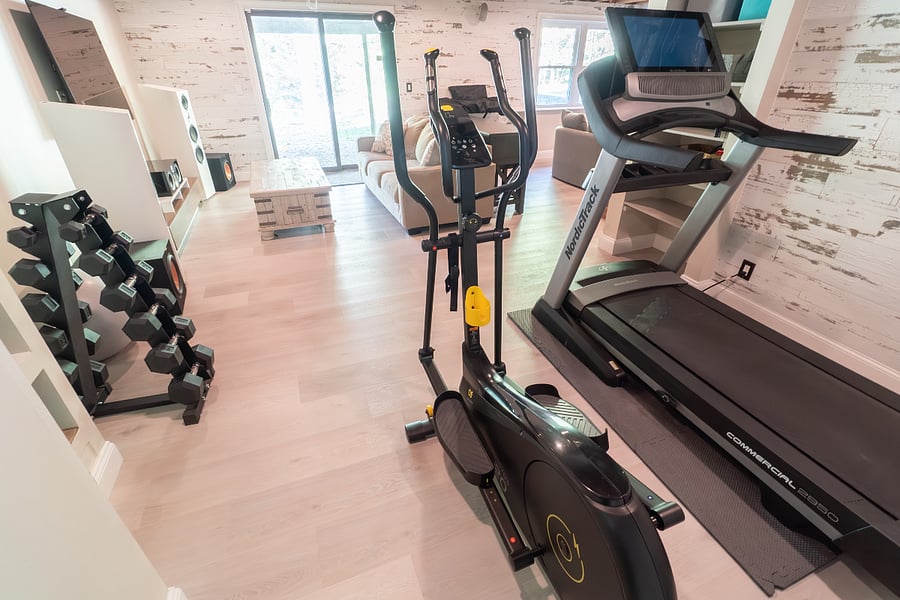 Basement, with exercise equipment