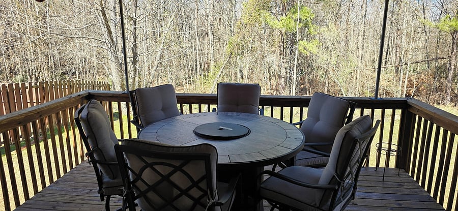 Outdoor Gas Fireplace and Chairs