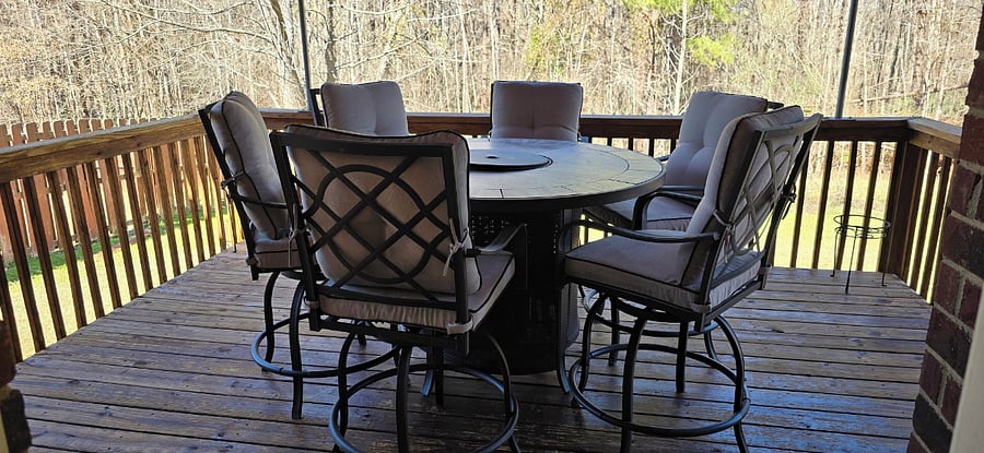 Outdoor Gas Fireplace and Chairs