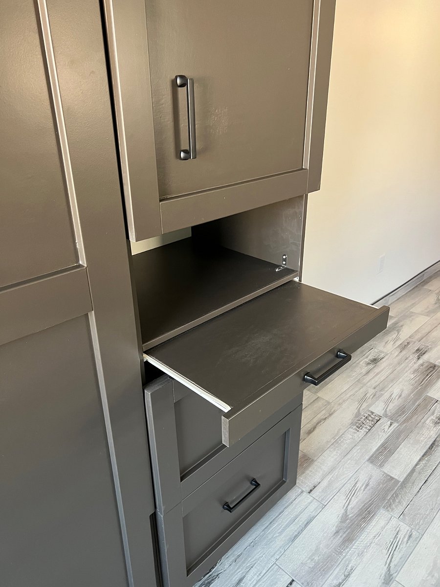  A Queen Murphy bed with a new mattress will welcome your slumber. With convenient USB power sources for your portable devices. Large drawers and wardrobe so you dont have to live out of a suitcase. 