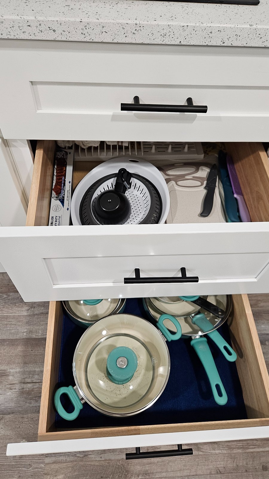 Kitchen is stocked with the basics.
