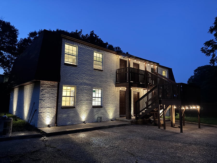 The property is well lit throughout the evening for increased visibility and safety.