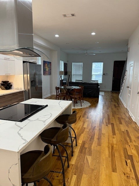 Main floor kitchen, dining, and living