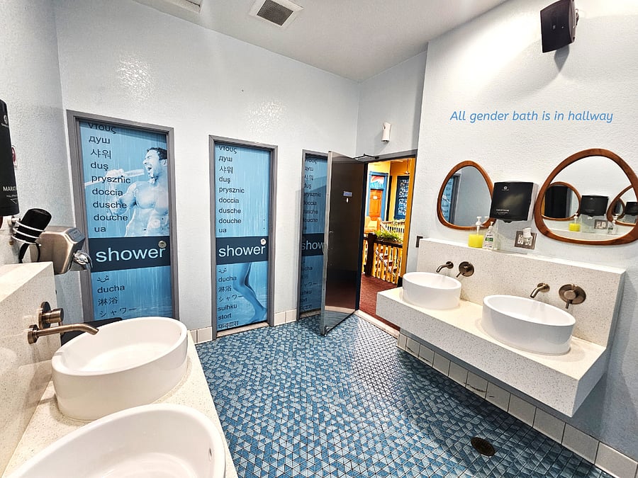 The shower rooms also have a changing space inside. Bathrooms are cleaned throughout the day.