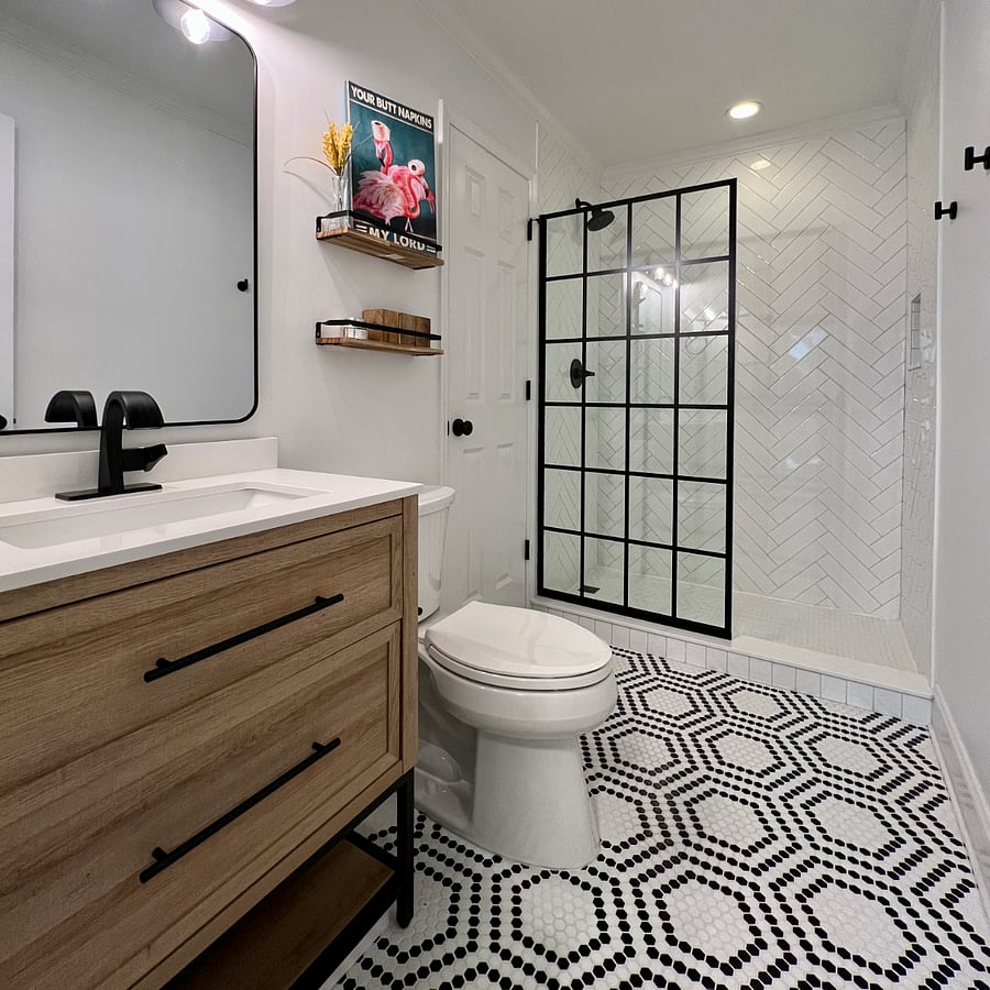 Downstairs bathroom with beautiful shower
