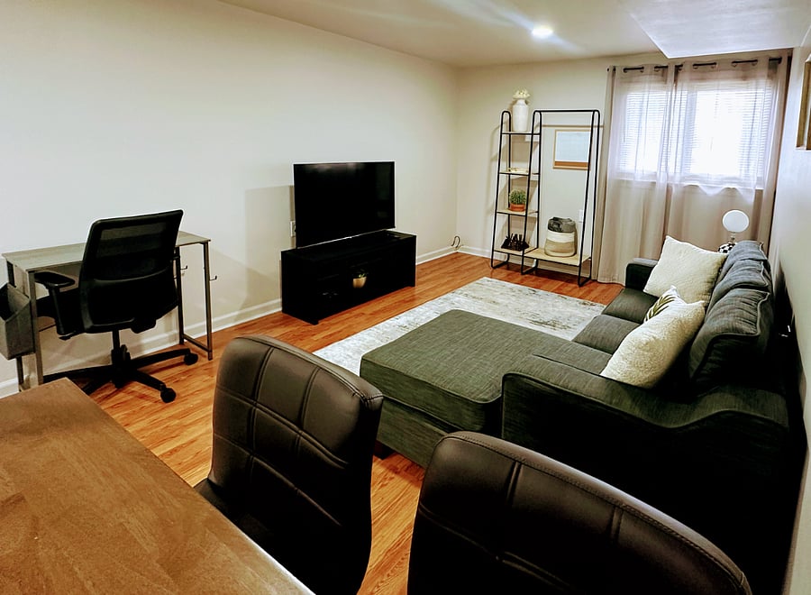 Living room, TV and work station