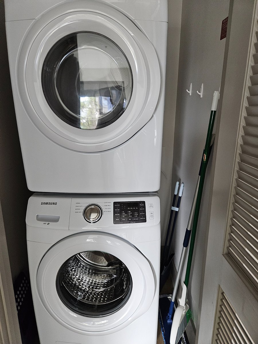 Full-size washer and dryer located in the unit.