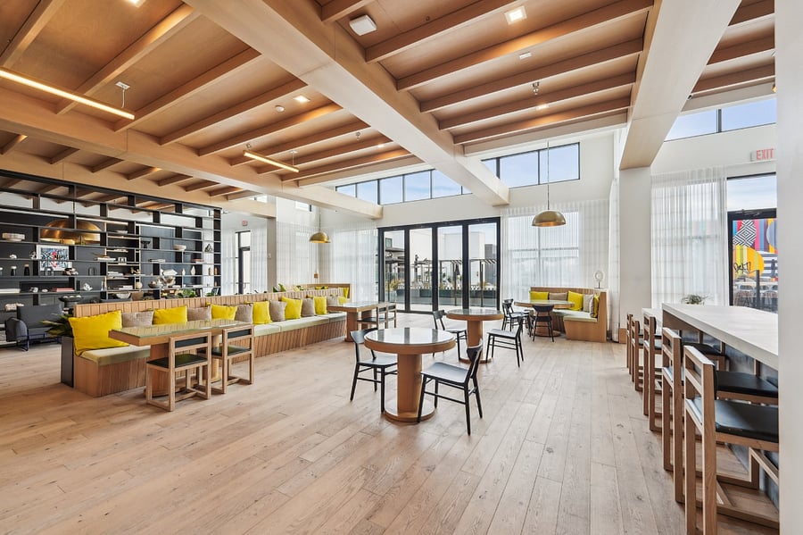 Roof top shared dining and work space.