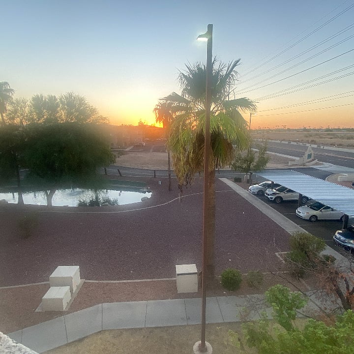 View from outside patio.Sunsets and beautiful mountains to glance at! Covered parking with designated parking spot.