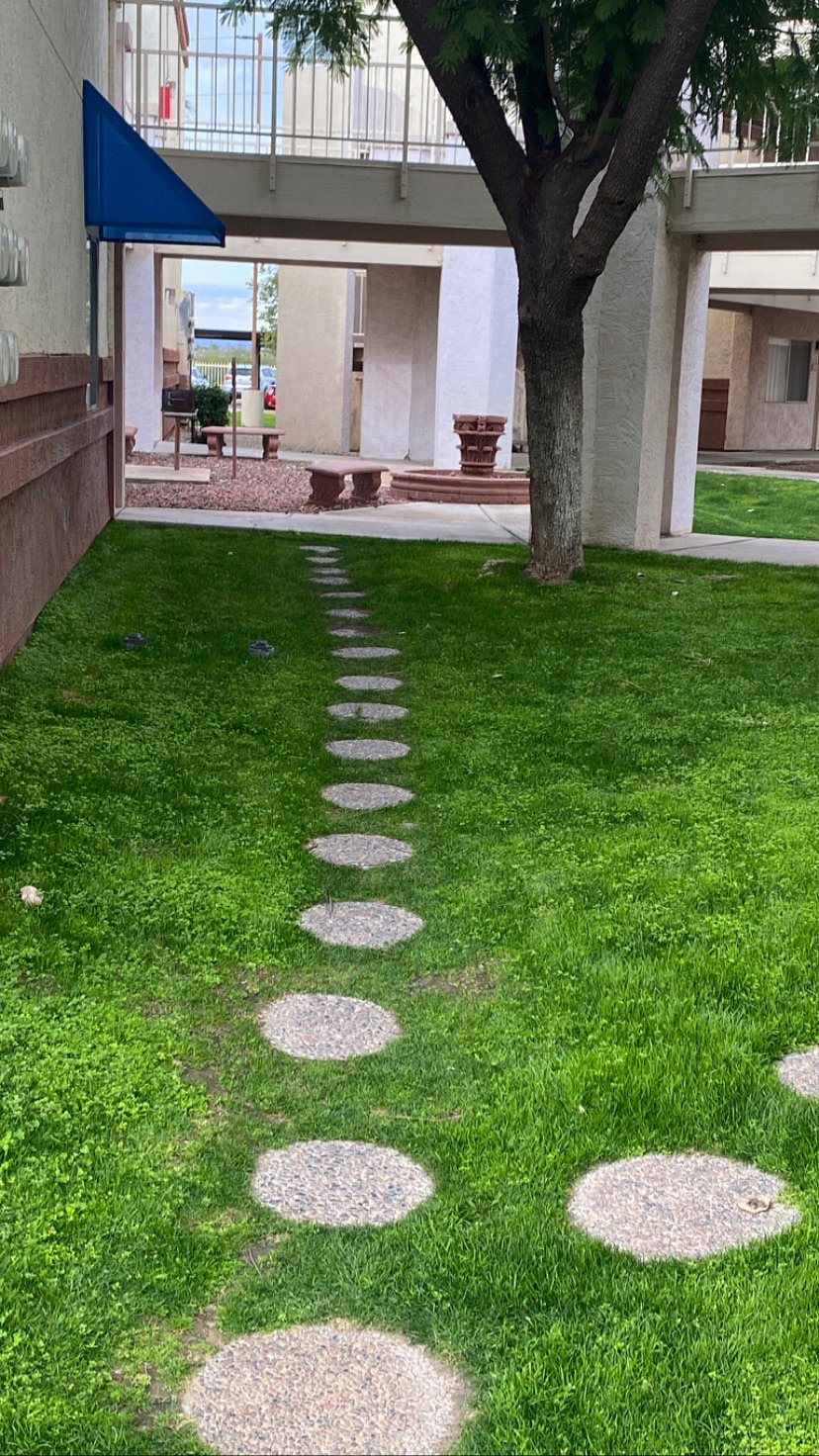 Walk way to the pool and hot tub.
