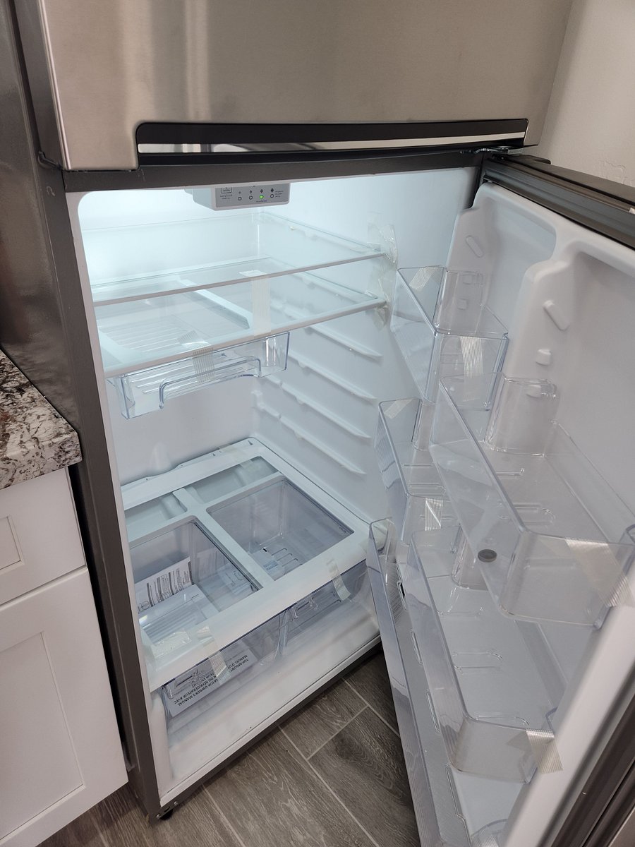 Full refrigerator, Freezer on top - BRAND NEW
I will leave a few courtesy water bottles for you.