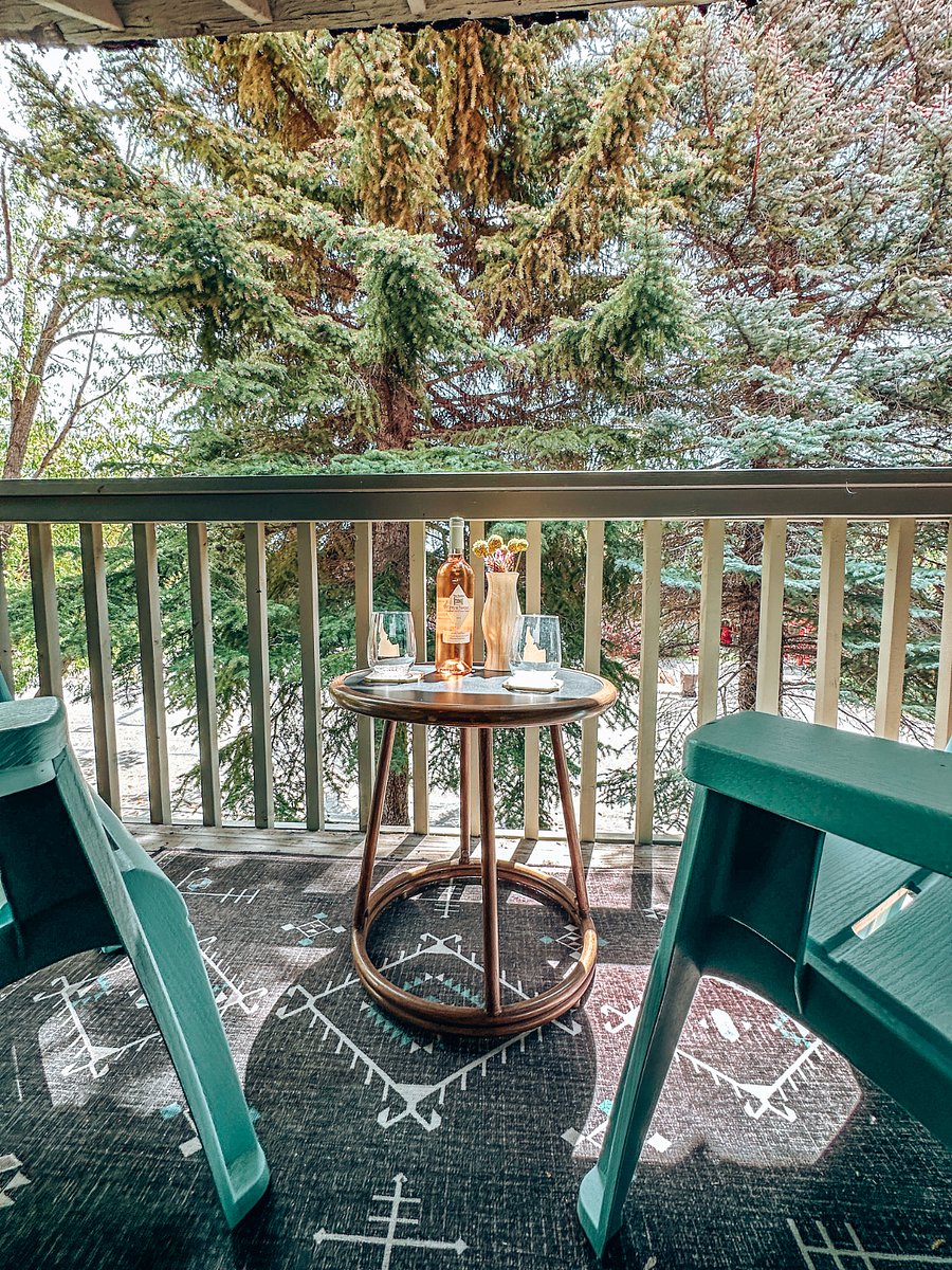 Balcony with patio furniture.