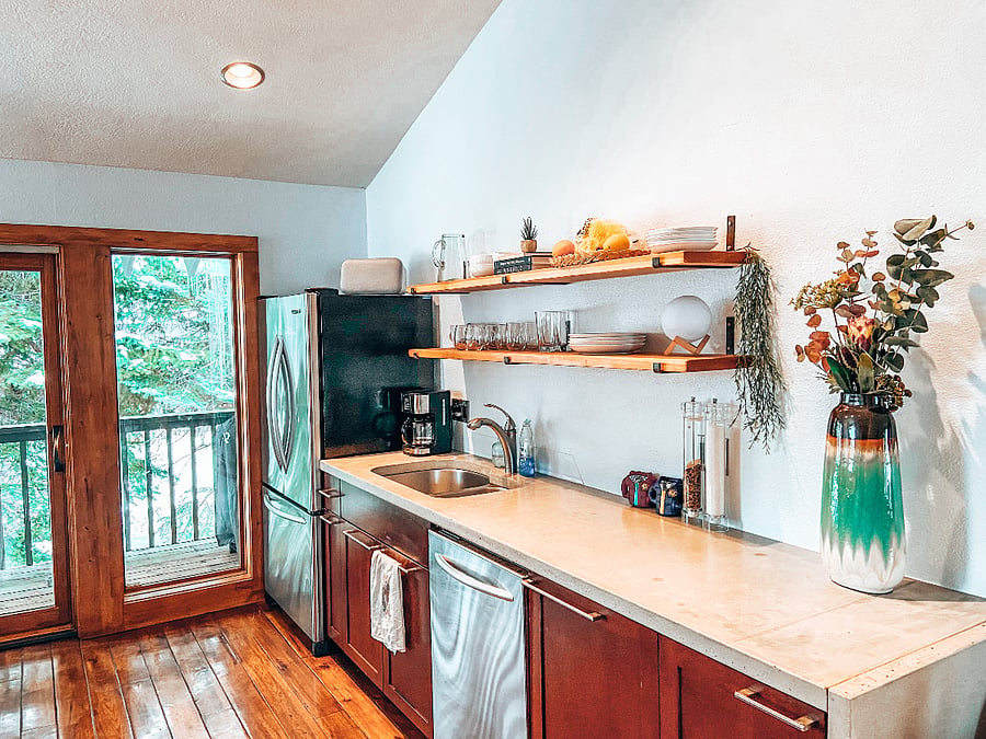 Enjoy views from the kitchen and a balcony.