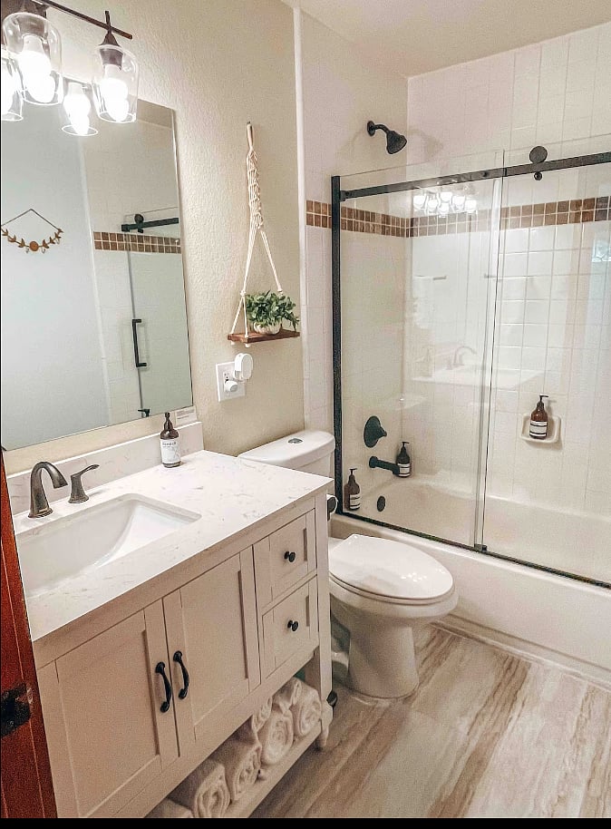 Newly remodeled primary bath on middle floor.