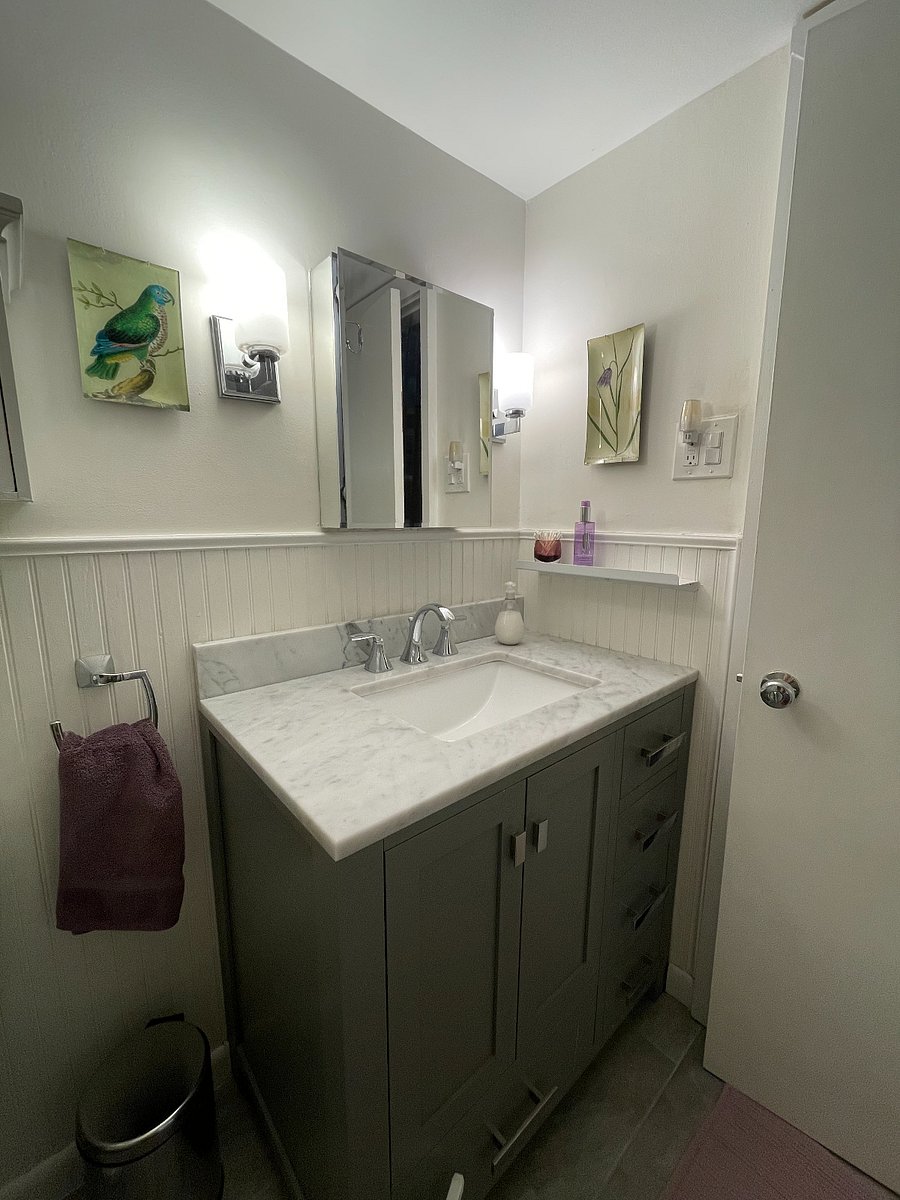 Marble countertop and medicine cabinet