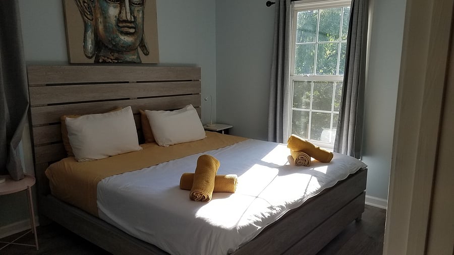 All bedrooms come with black out curtains and this is the master receiving beautiful afternoon sun.