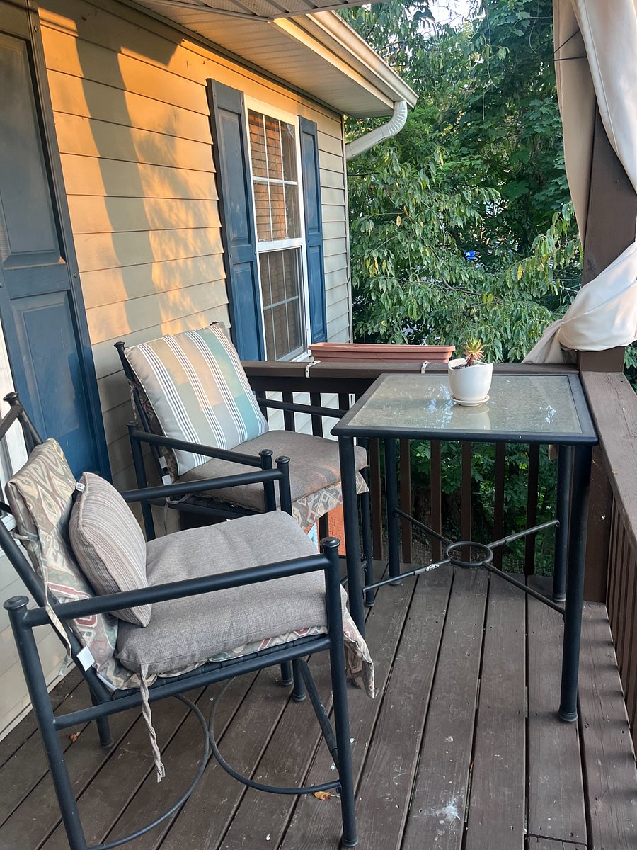 Private front porch tall bistro table and chairs
