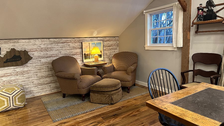 One of many cozy seating areas, a great place to wake up with your morning coffee.