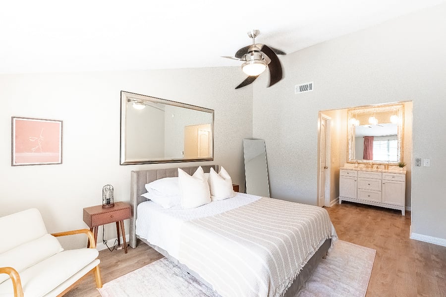 Bedroom, bathroom, and walk in closet.