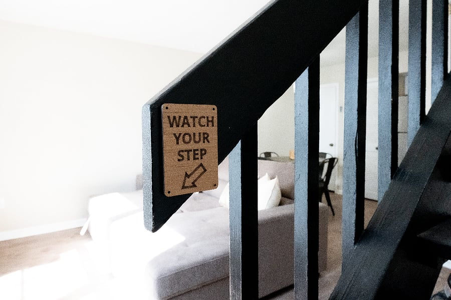 Watch your step! There is a step down into the living room off of the raised platform brick.