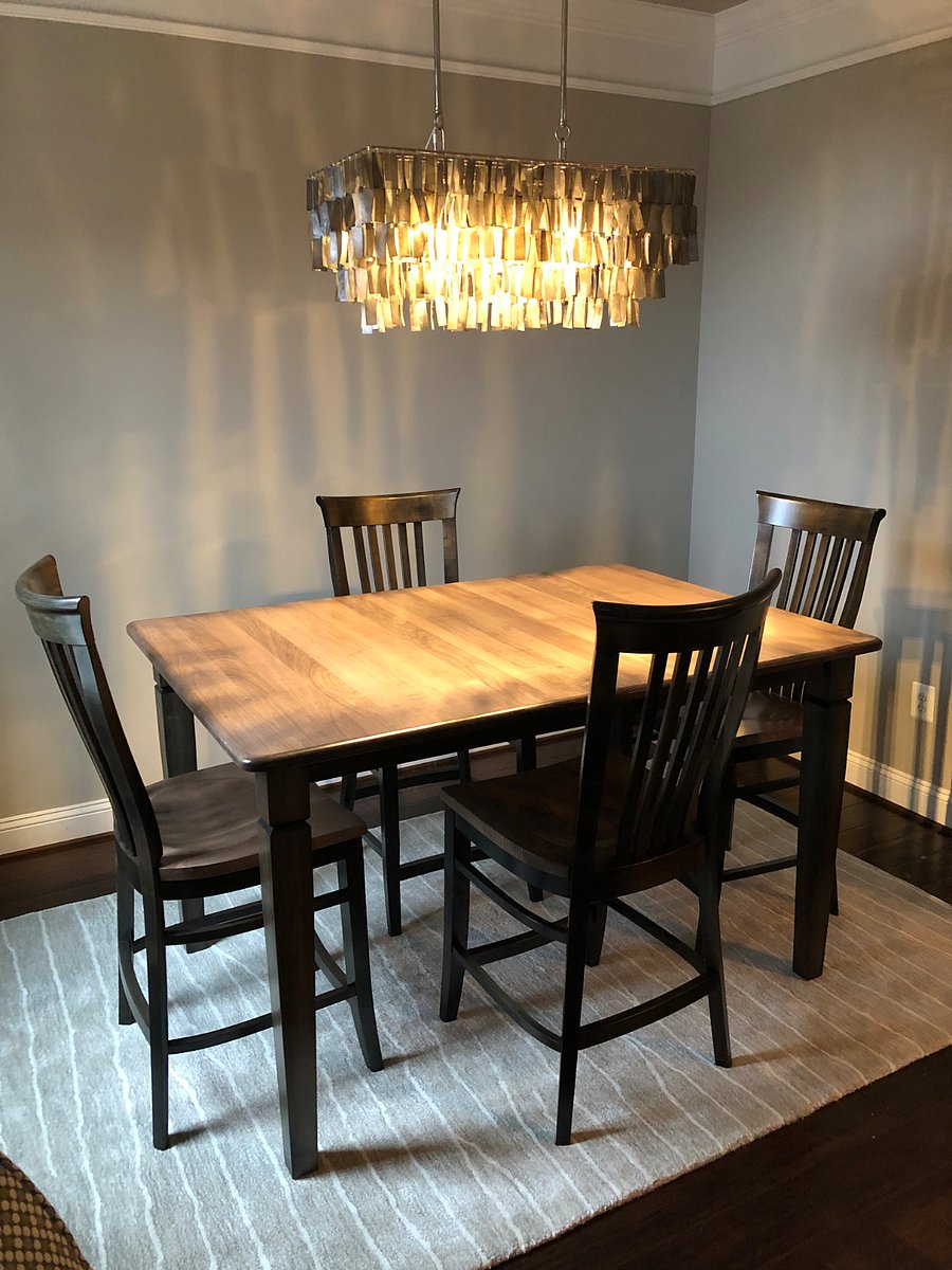 Dining room with beautiful Amish made table and chairs. 