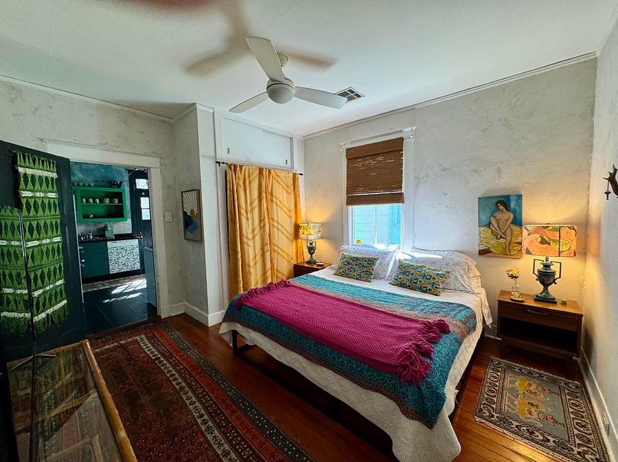 Bedroom (closet behind curtains)