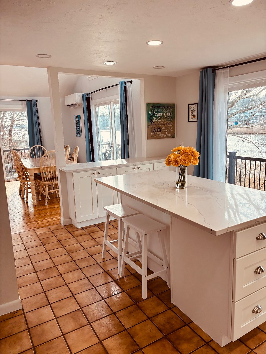 nice quartz island with stools