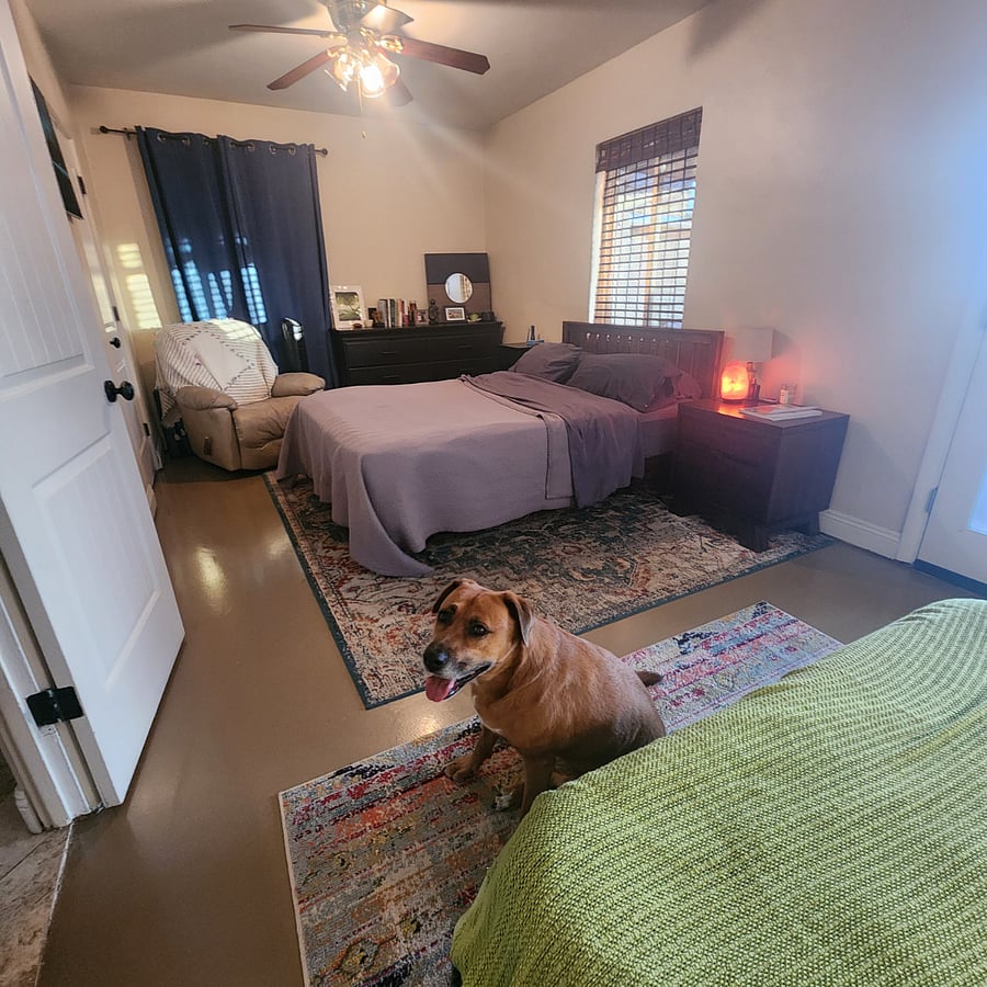 Primary bedroom with an exit to the patio.