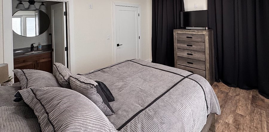 Master Bedroom with two closets. Master Bedroom does include a weighted blanket to be used if you choose.