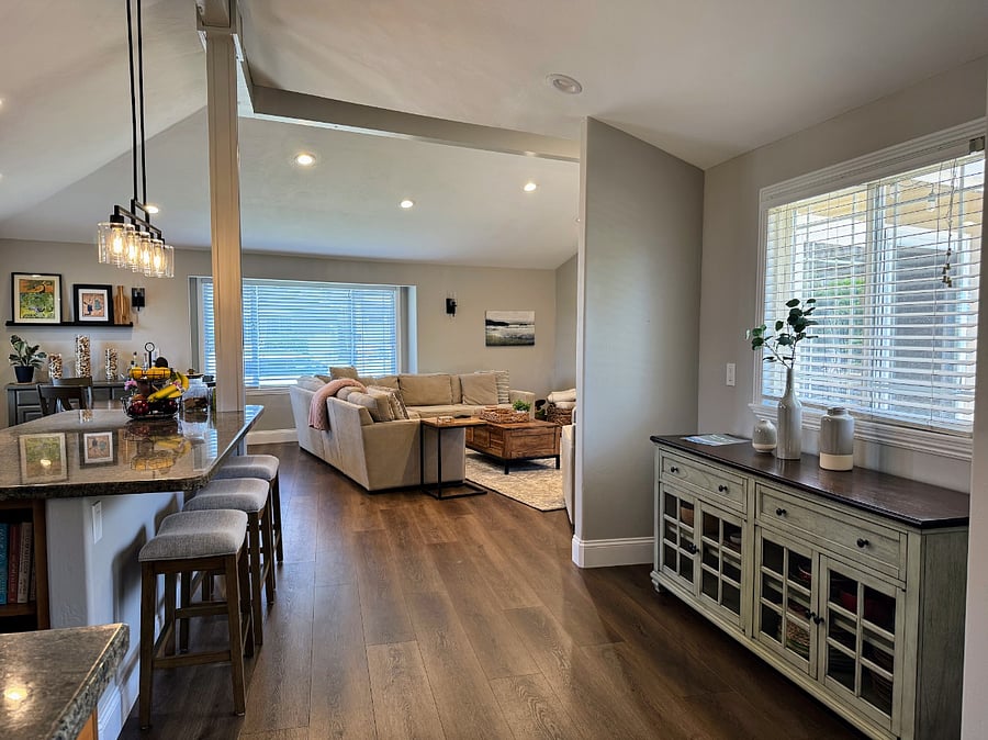 Open layout. The great room features high ceilings.
