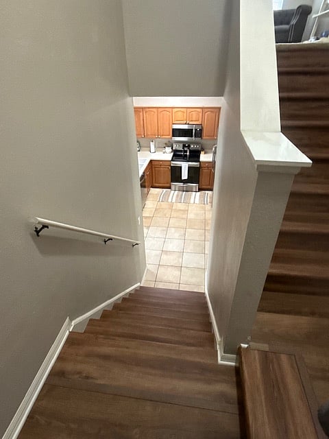 Kitchen from middle landing on stairs