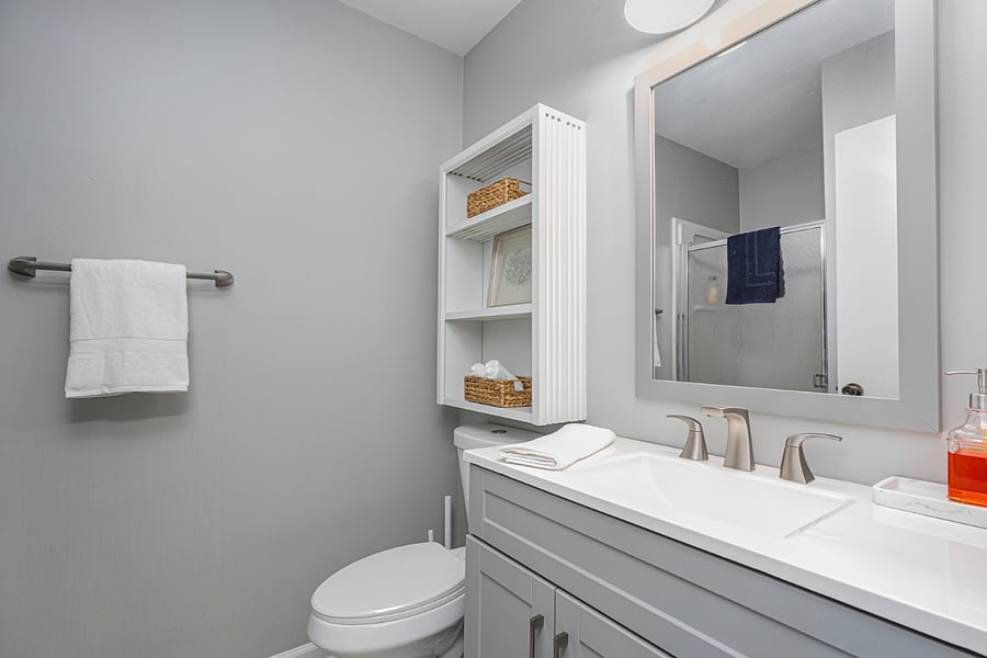 Downstairs bedroom with walk-in shower