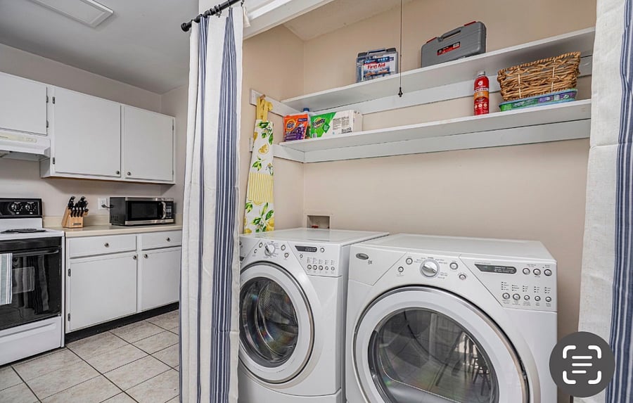 Washer and dryer, storage area