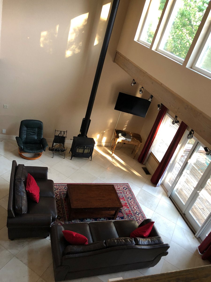 view from upstairs landing to the living room