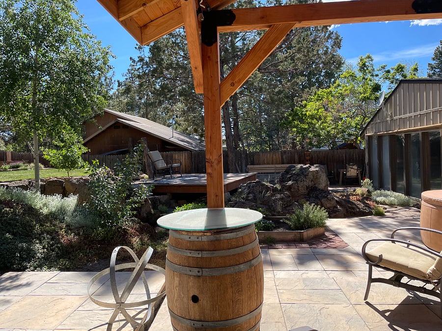 Backyard under pavilion in summer