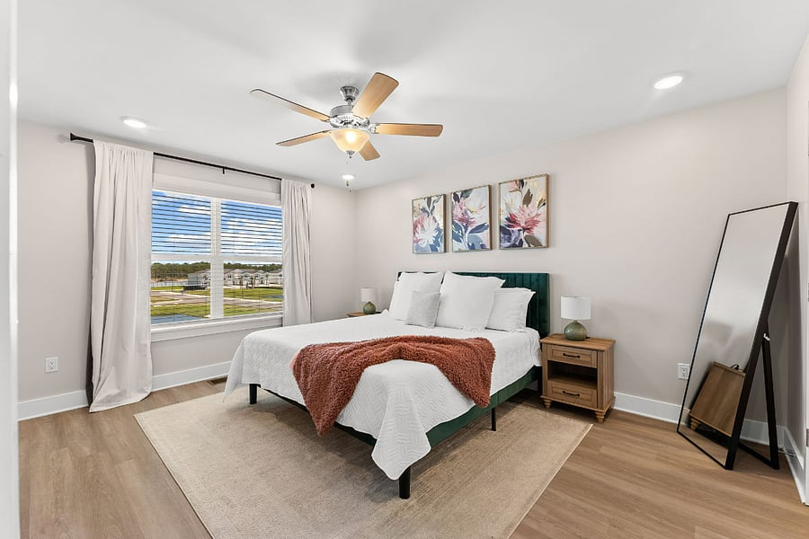 Private upstairs suite with en-suite bathroom and quiet separation from main living areas