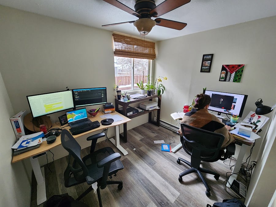 Home office. Very disorganized in photo, sorry!