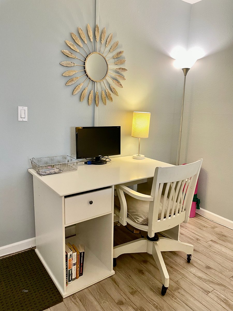 Desk area with great WiFi for working at home.