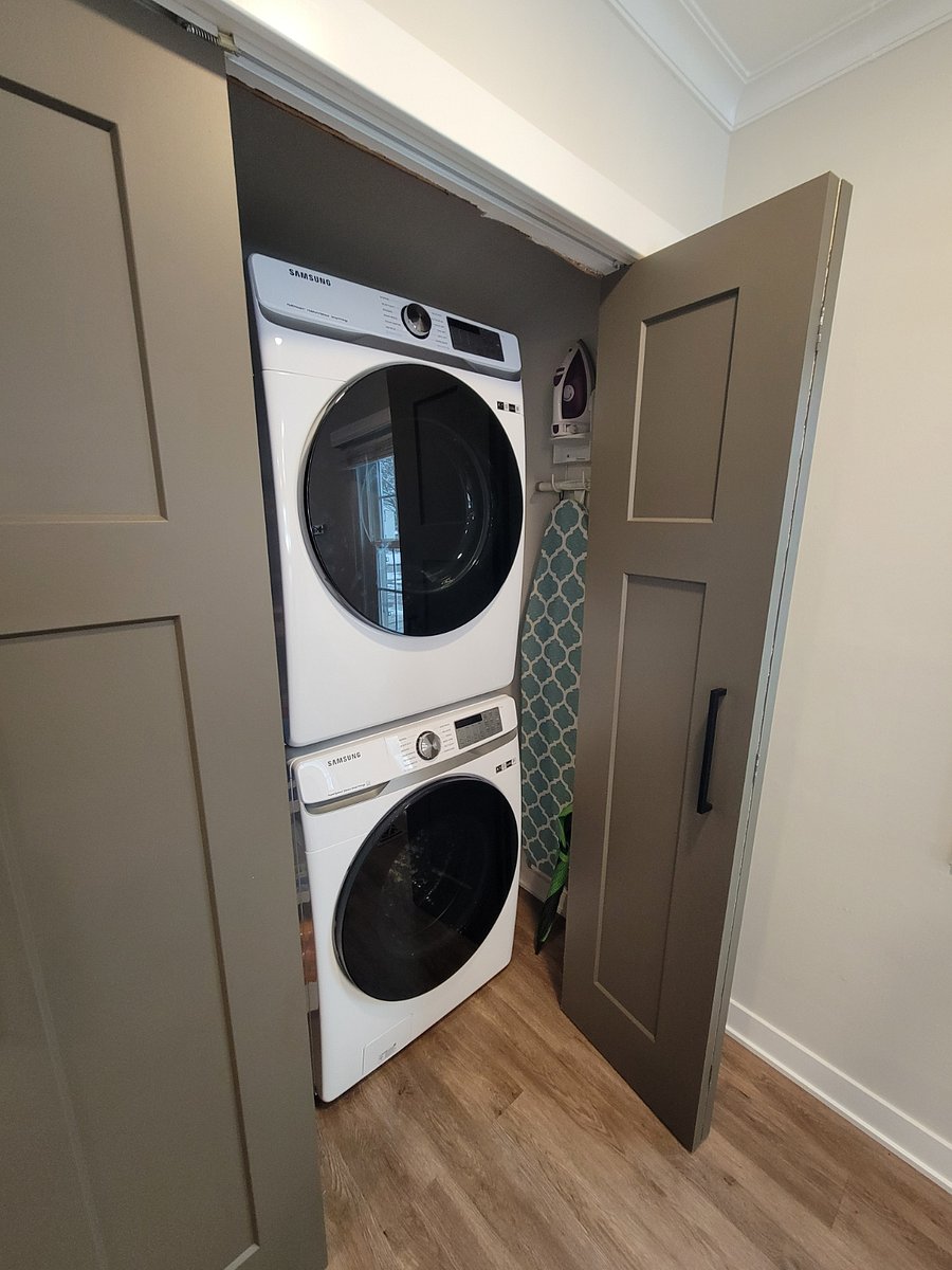 Brand-new full-size washer and dryer.