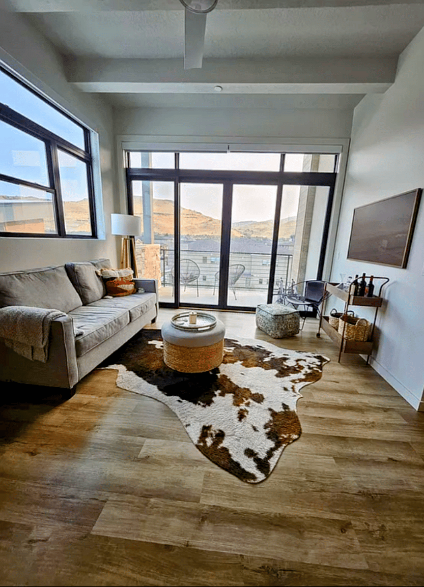 Living room with Samsung Frame smart TV.