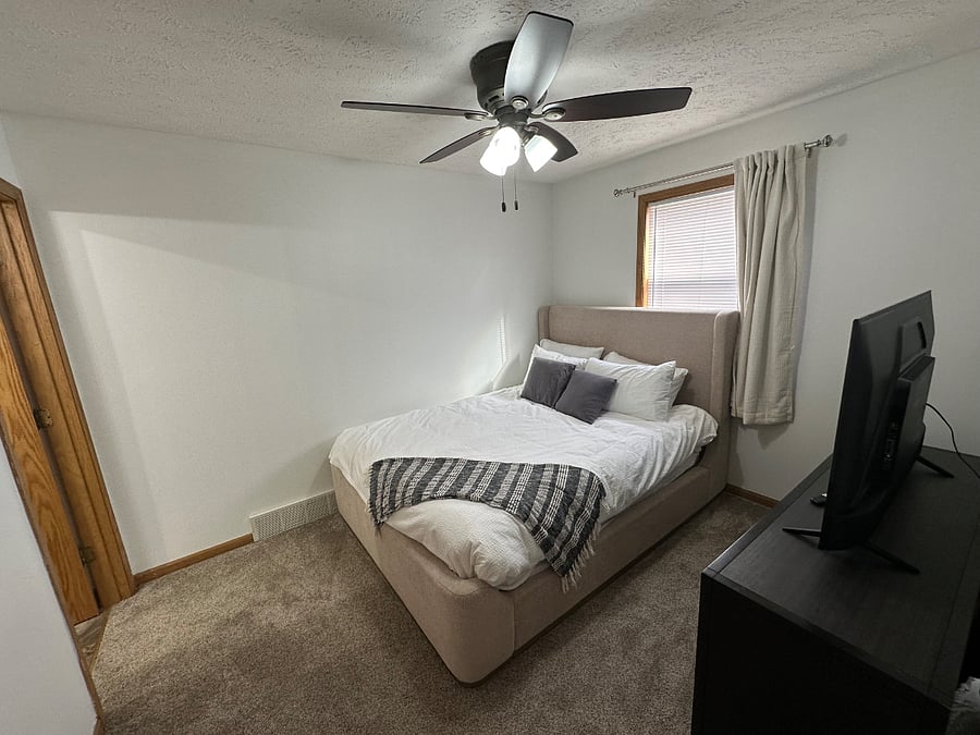 Blackout curtains & ceiling fan
