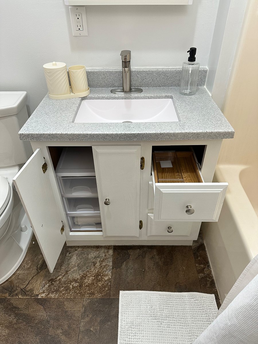Extra storage & organization provided in the bathroom vanity