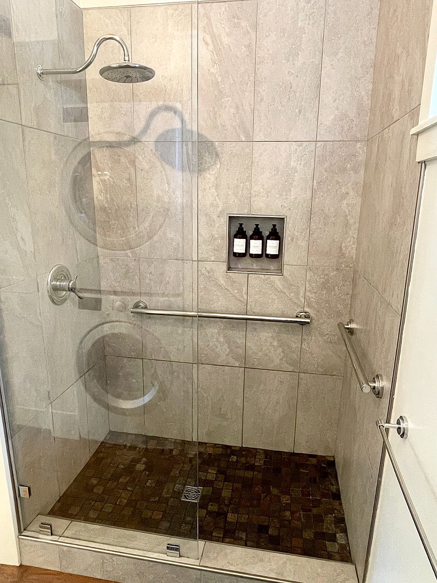 Walk-in tiled shower