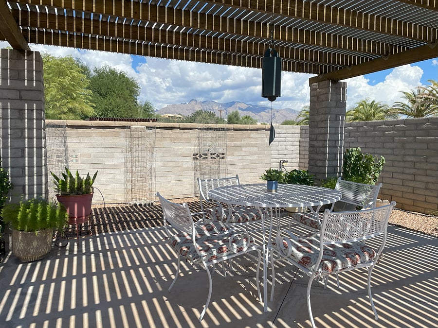 Pleasant side yard with a view of the Santa Catalina Mountains