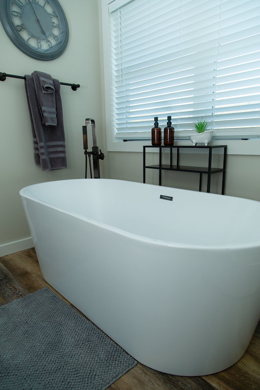 Larger Standalone soaking tub located in Master Bath