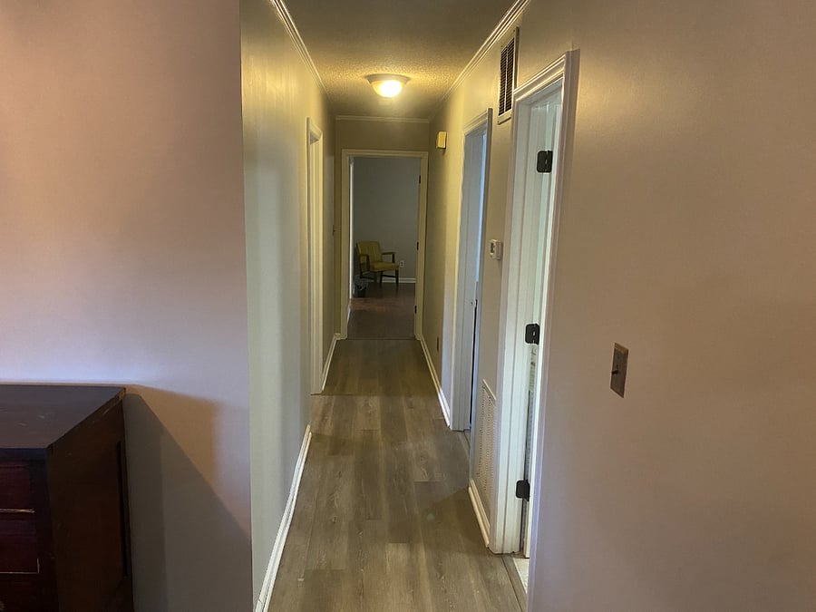 Main Hallway. First door on the right is the hall bath, 2nd on the right is a bedroom,1st on left is a bedroom, and at the end of the hall is the Primary. 