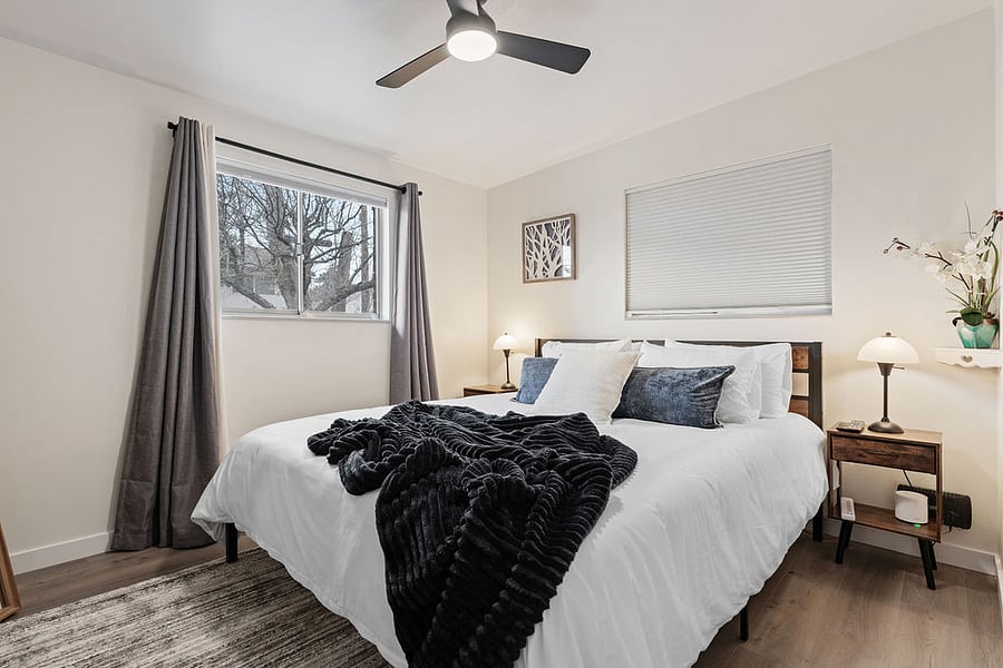 Main Level Bedroom: California king-size bed (medium firmness)
55" smart TV for streaming